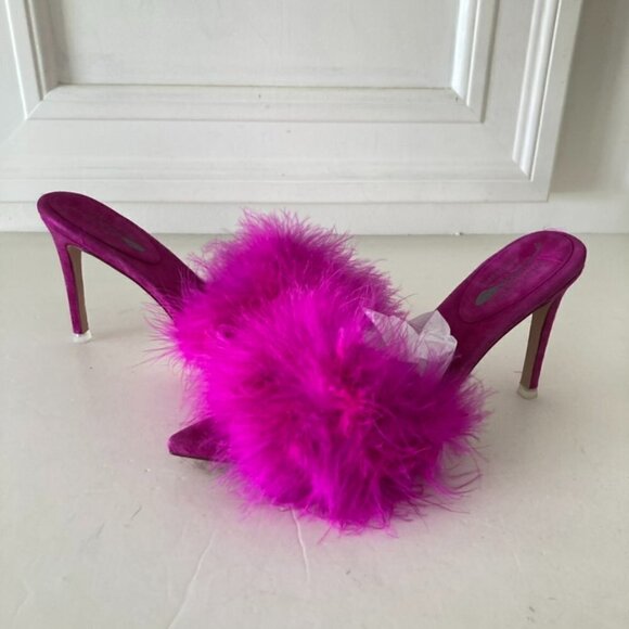 NWOT Jeffery Campbell Free People Lily Pointed Toe Pink Feather Heels Sz 6 - Picture 1 of 8